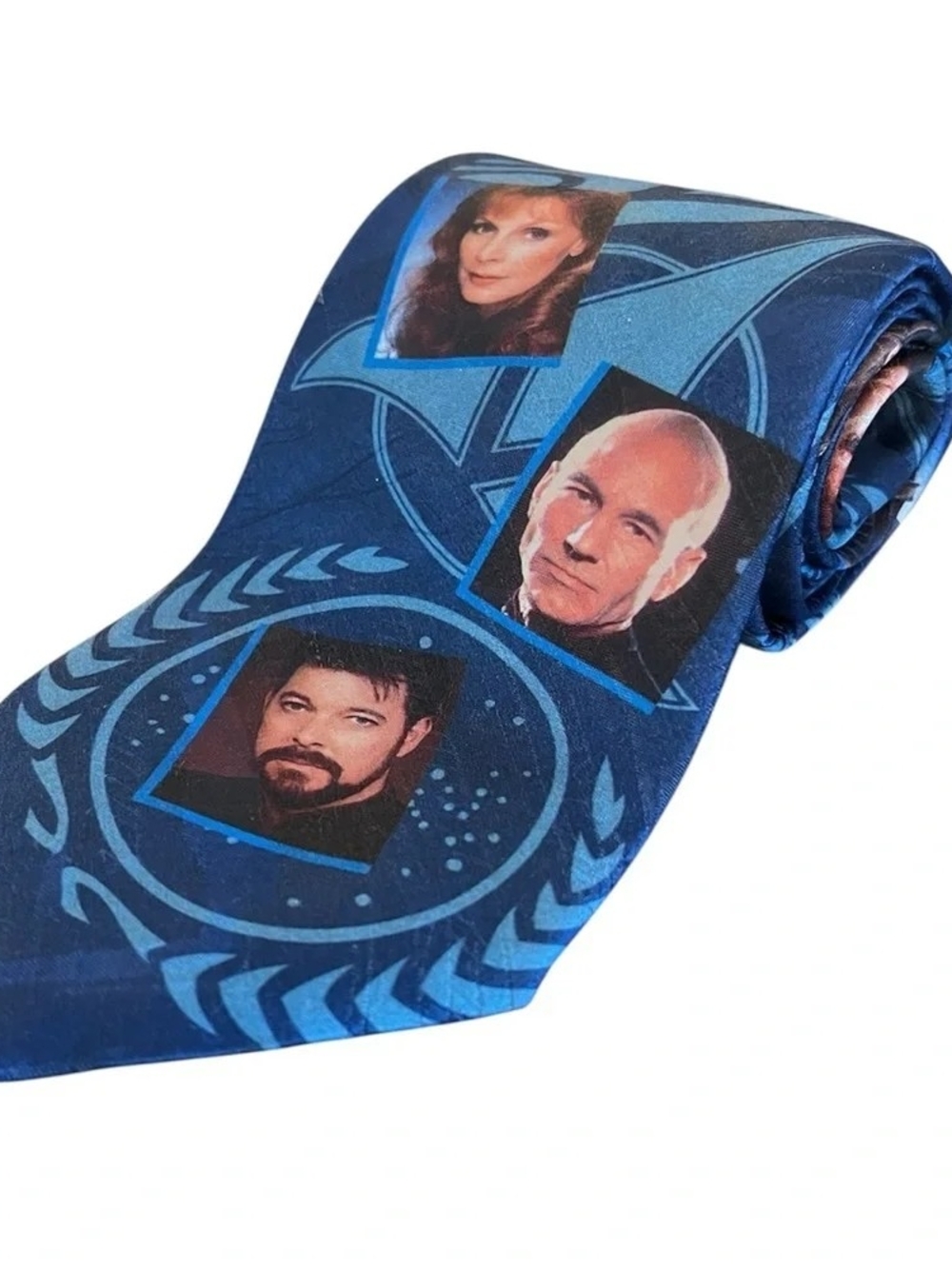 Vintage 1994 Ralph Marlin Star Trek TNG Crew Novelty Tie Blue